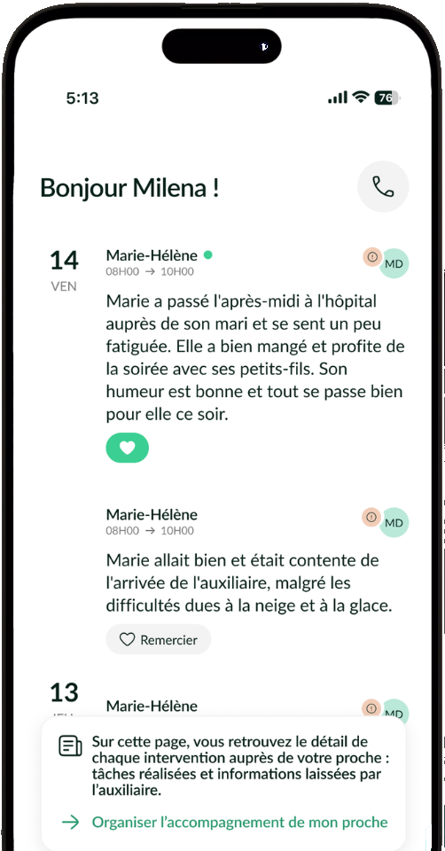 Application Ouihelp et moi : le récit des visites